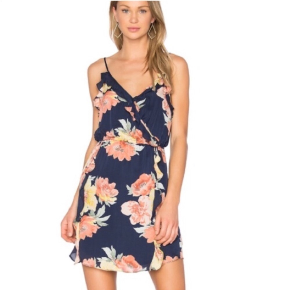 Joie Foxglove Floral Ruffle sleeveless Dress Navy